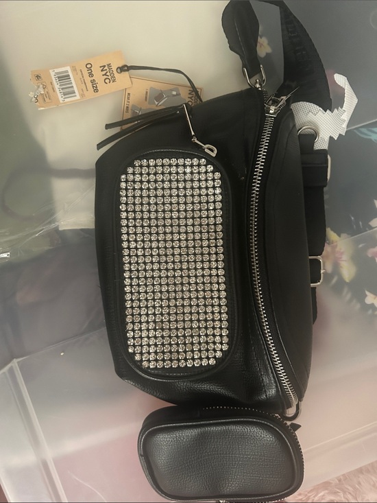 Madden Nyc Handbags - Black Rhinestone Accent Crossbody Belt Bag with Mini Pouch